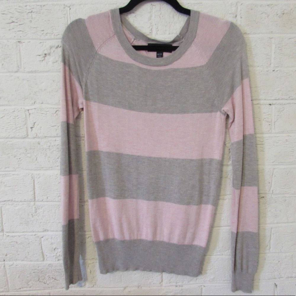 Soft Gray & Pink Striped Sweater